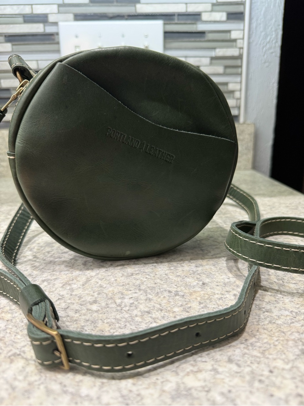 Portland Leather Forest Green Small Circle Crossbody Bag